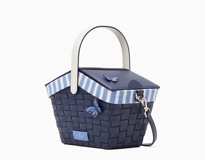 Kate Spade Flutter Fly Butterfly Picnic Basket Crossbody Navy NWT