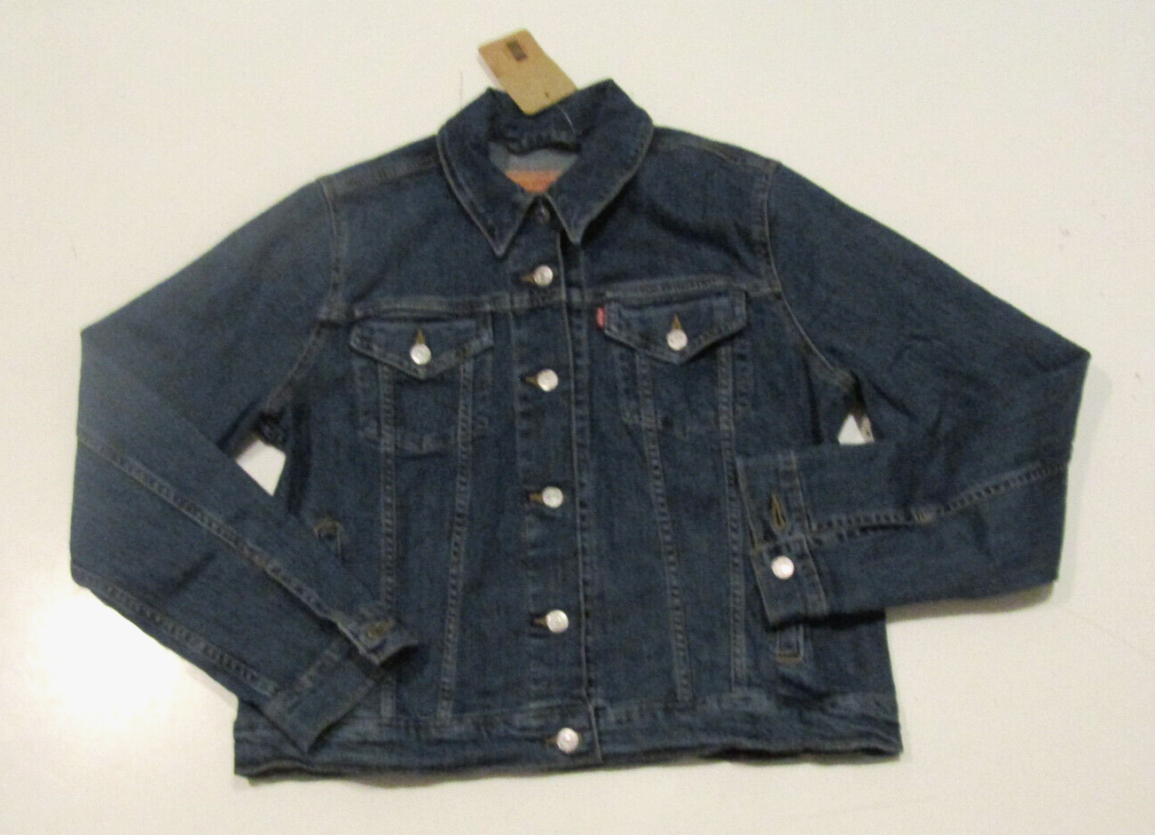 NWT Juniors LEVI'S LEVI STRAUSS Original Trucker Blue Denim Jean Jacket Sz Large