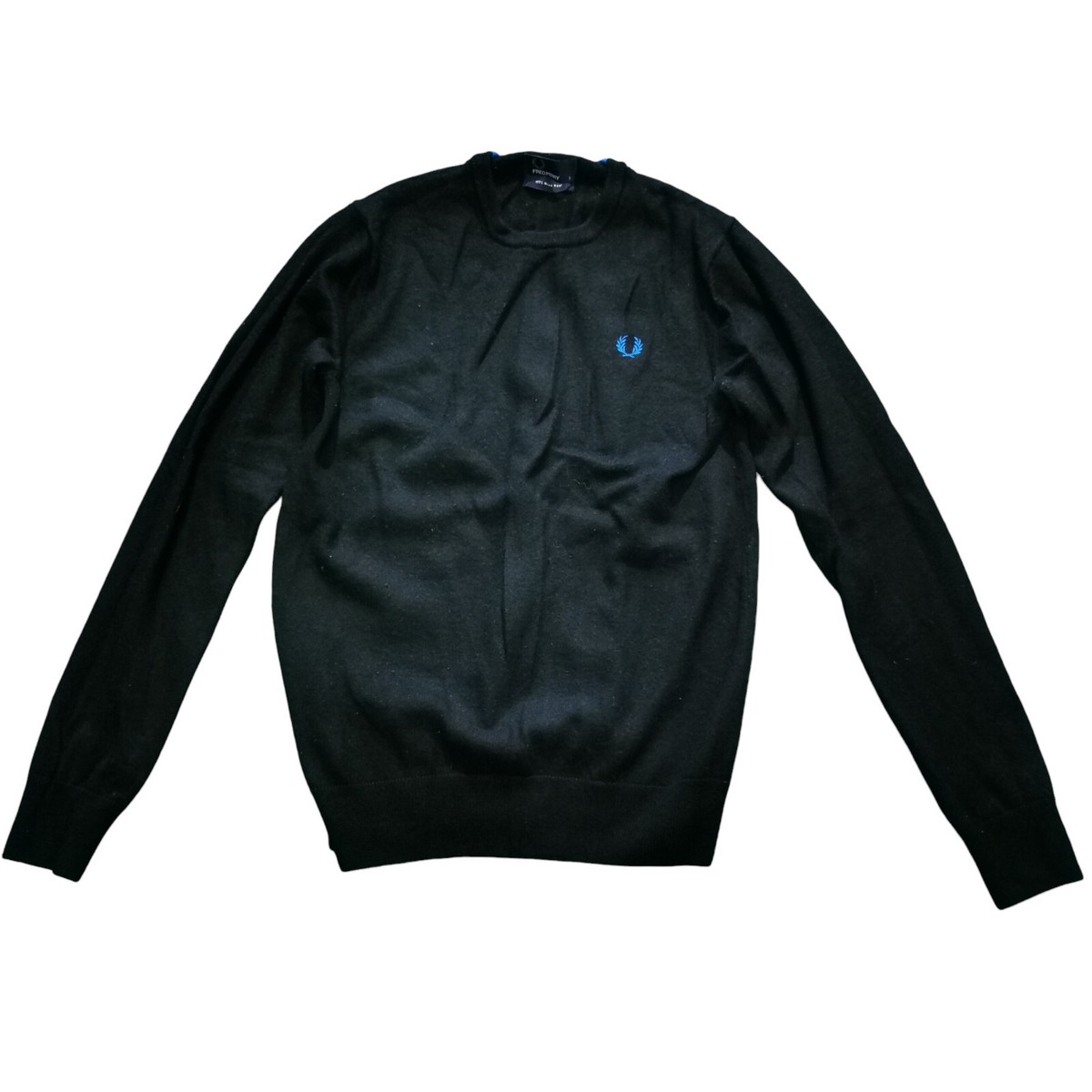 Fred Perry Jumper Mens Size S Small Black Crew Neck 100% Merino Wool