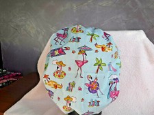 Bouffant surgical scrub hat cap blue summer flamingo drinks beach fun