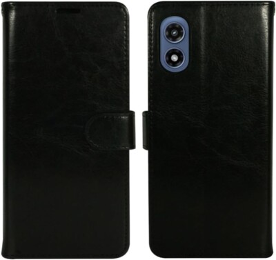 for Motorola Moto G Play (2024) 4G LTE Wallet Case Black PU Leather Slim Fit