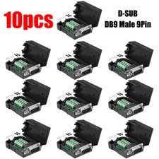 10Pcs D-SUB DB9 Cover Male 9Pin Plug Breakout Terminals Screw Type Connector USA