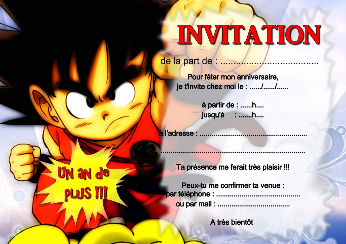 Carte Anniversaire Dragon Ball Z Gratuite Imprimer 5 ou 12 cartes invitation anniversaire dragon ball REF 397 | eBay
