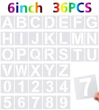 36 Pcs 6 Inch Large Alphabet Letters and Numbers Stencils for Painting on Wood