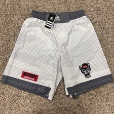 Adidas NC State Wolfpack Wrestling Shorts Men’s Large White Gray Grid Tuffy NWT