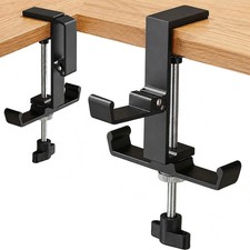 3 Hooks Foldable Under Desk Headphone Stand Clamp Gaming Headset Holder PC Black