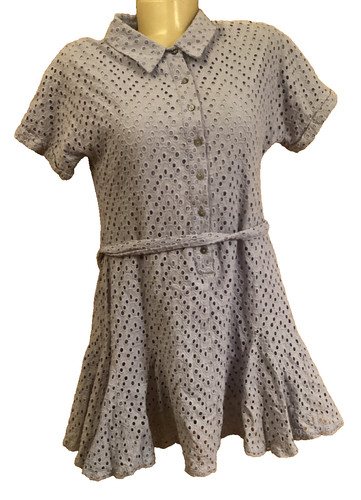 Heartloom Womens Juniors S Blue Lined Cotton Eyelet Mini Dress Button Front