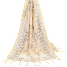 Sushila Vintage Kalamkari Printed Dupatta Art Cotton Silk Beige Long Stole Wrap