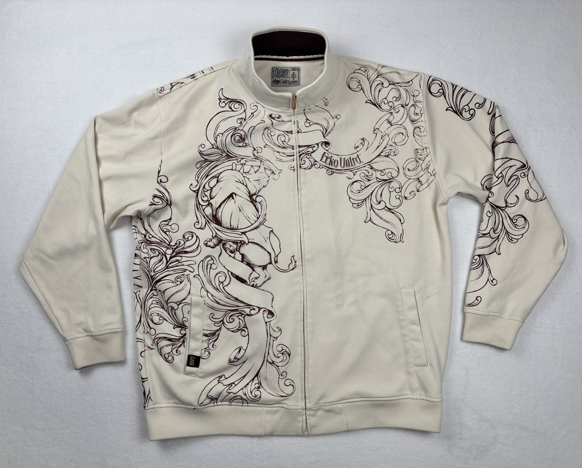 Ecko Unltd Full Zip Track Jacket Mens XXL Cream Graphic Y2K