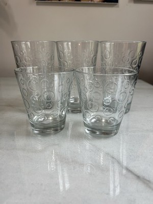 Vintage Clear Bubble Circle Drinking Glasses Set of 5 Embossed Retro Tumblers