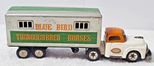 VTG 1950s SSS Japan Tin Friction Truck Blue Bird Thoroughbred Horses w/ Ramp