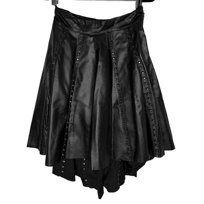 Bebe Womens Black High Low Leather Studded Skirt Witchy Whimsy Goth Punk Biker 2