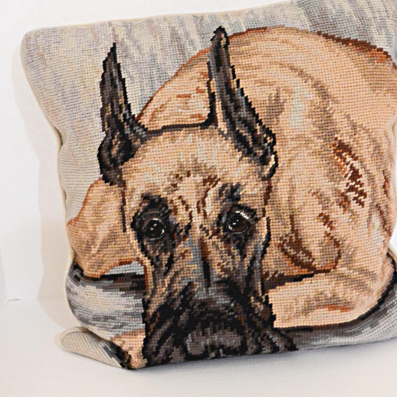 Vintage Great Dane Needlepoint Pillow Hand-Stitched Wool 14in Mint Condition