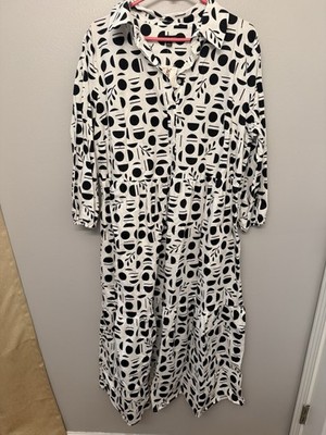 Rachel Zoe NWT Womens Plus Size 1X Geometric Print Black White Midi Dress