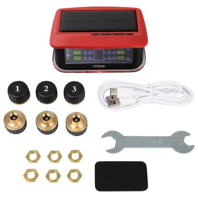 Red RV Tire Pressure Sensor 1PC TPMS Solar Monitor 6PC Sensors w/Alarm Modes
