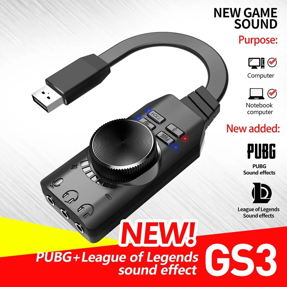 Black USB External Sound Card Virtual 7.1 Channel Adapter Plug For PC Laptop PS5