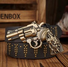 Western Cowboy Belt Buckle Revolver Gun With Skull  Faux Leather Belt Set Men  s