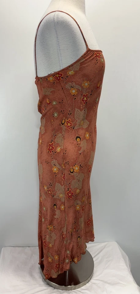 Vtg Y2K İZ Buyer Midi 7 Slip Dress Floral Forest Fairy Grunge Brown High Lo - Image 4 of 4