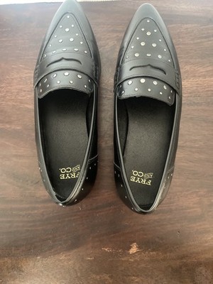 FRYE & CO BLACK FAUX LEATHR Moccasins STUDDED Penny Loafers  display picture 2