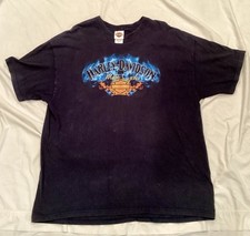 Harley Davidson Camarillo, CA Fire Flames Blue Made In USA Shirt Sz 2XL