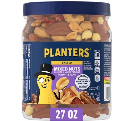 PLANTERS Mixed Nuts, Salted, 27 oz, Resealable Jar - 27 Ounce (Pack of 1)