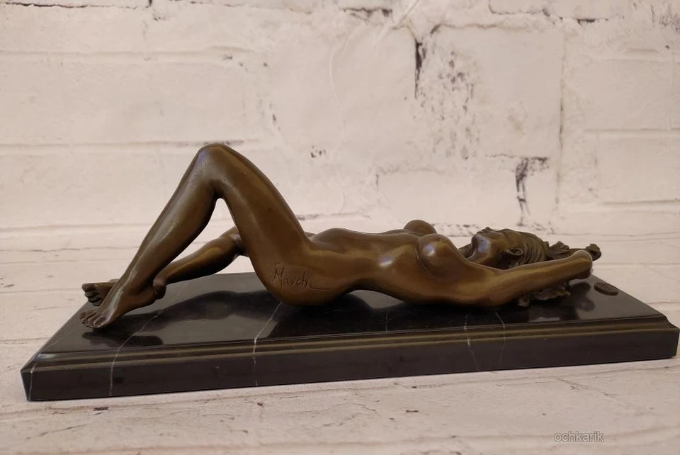 Vintage Bronze Sculpture Statue Woman Marble Deco V Mavchi Rare Decor Rare - Image 3 of 4