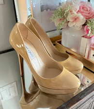 Jimmy Choo Cosmic Patent Leather Pump, Nude, Size 38 Italy
