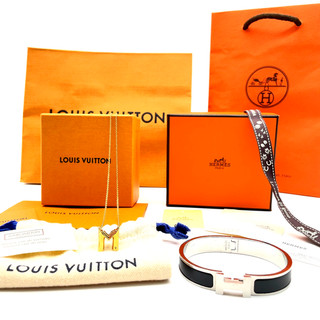Auth Hermes Click Clack Bangle/Louis Vuitton M Necklace M61068 53g SET2 SK010500