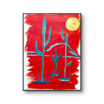 9''x12 Colorful Southwest Landscape Cactus Abstract Paper Original Expressionism
