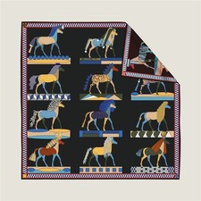 90CM Hand Rolled Twill Silk Scarf Horse Head Double Printed Square Scarves Wraps