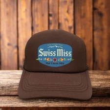 Swiss Miss Hot Chocolate Unisex Trucker Hat Brown Vintage Logo Ball Cap