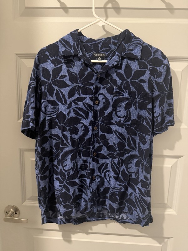 George Short Sleeve Button Up Tropical Aqua Medium 38-40 Mens Blue Black Floral