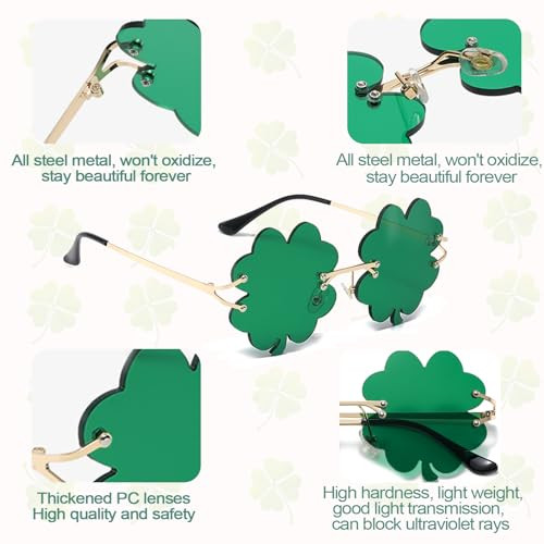 Zienlay St. Patrick’s Day Shamrock Sunglasses - Fun Green Four Leaf Clover Shades For Irish Celebrations - View #5