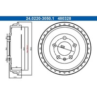 Bremstrommel ATE 24.0220-3050.1 FüR Seat VW Skoda Ibiza V Polo VI Arona Fabia IV