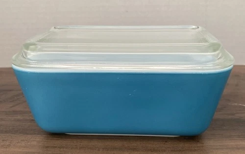 Vtg Pyrex Refrigerator Dish 0502 Turquoise/Blue w Clear Glass Lid 502-C