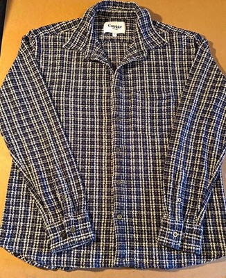 Corridor Men's Reverse Tweed Snow Check Size L 100% Cotton Blue Chest Pocket