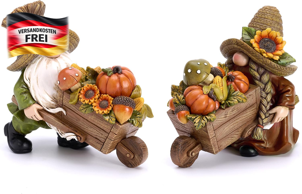 Herbstdeko Figur 10Cm Kunstharz Zwerg KüRbis Langlebig Wetterfest-image