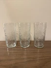 Vintage MCM Anchor Hocking Spring Song Daisy Clear Glasses 6 1/8” Tall Set Of 3