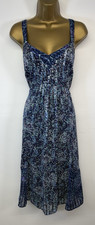 Per Una Dress Blue Floral Chiffon Stripe Beaded V Neck Sleeveless Midi UK 14