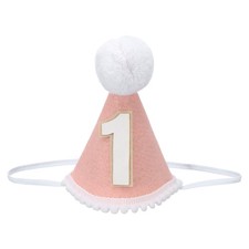 One Mini Birthday Party Hat 15cm/ 6" Tall 1 Year Cone Hat Pink