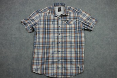 Wrangler ATG Shirt Mens M Blue Plaid Short Sleeve Button Up Outdoor Hiking
