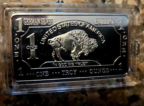 One🤑🦬🥰 = 1 Oz German Silver Buffalo Bar  In Case  Low Reserve
