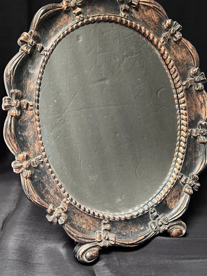 Vintage Syrocco Decorative Oval Mirror Easel Back Tabletop Or Wall 13x10 - Image 2 of 4