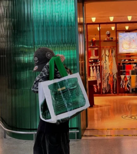 Recycled Reusable Grocery Tote, Birkin Bag GREEN - Picture 3 of 6