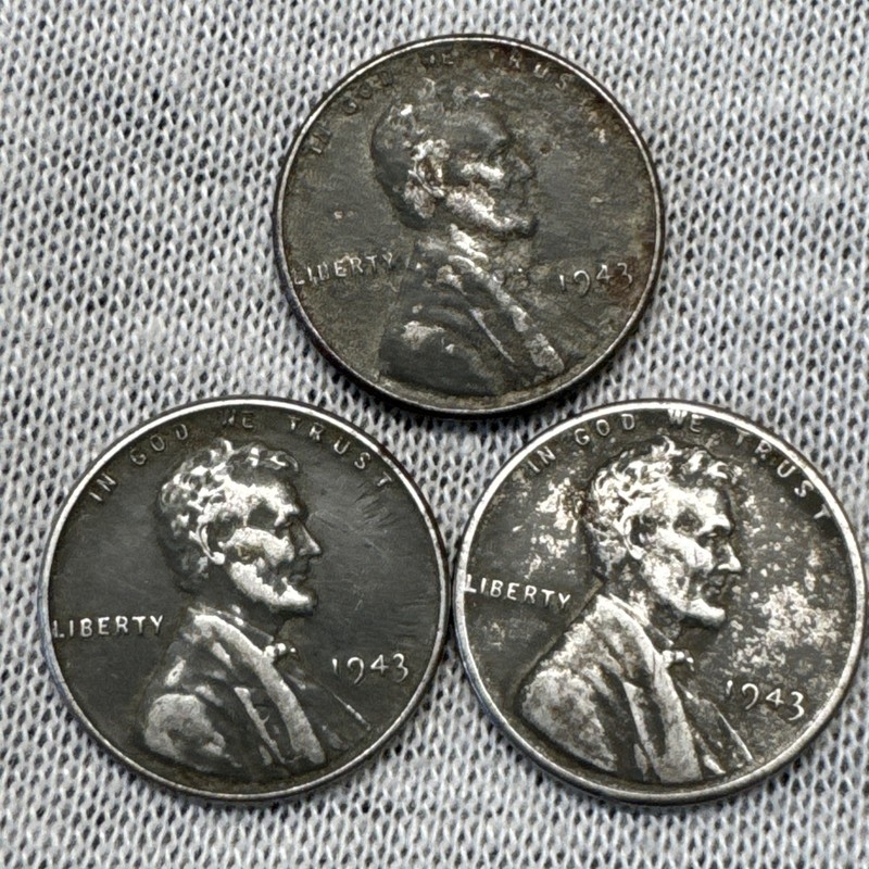 #3J: (New Low $) Set of 3 1943 Rare Steel Lincoln Wheat Cent~You Grade~Bid Now