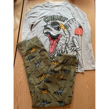 New Boy Wonder Nation 2Pc Dinosaur Pajama Sleep Set Fleece Polyester Large 10-12