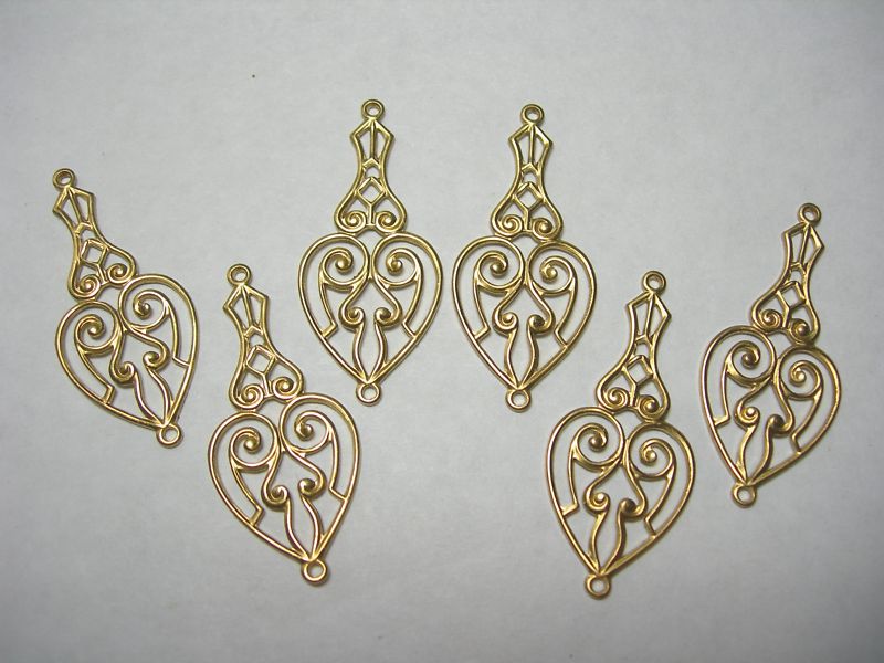 Raw Brass Drops Earring Findings Filigree Heart – – All things Metal