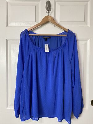 Lane Bryant Blouse Womens Size 18/20 Royal Blue Textured Peasant Casual NWT $49