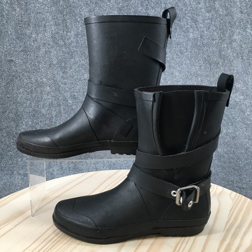 Dirty Laundry Boots Womens 8 Casual Mid Calf Rain Casual Black Rubber Pull On - Picture 2 of 17