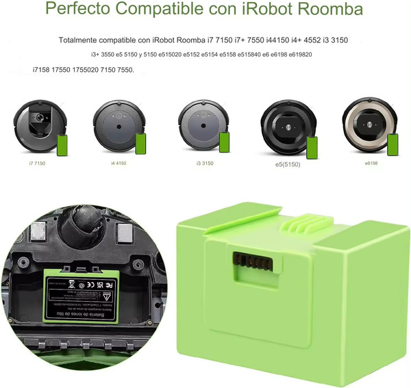 Batería Litio 5000mAh para Roomba iRobot E5, E6, E7, I1, I3, I3+, I4, I4+, I5
